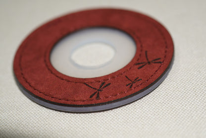 紅蜻 Red Dragonfly - Leather Tsuba Dome